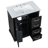 English Elm 30" Bathroom Vanity With Sink, One Package, Black Bathroom Cabinet With Drawers, Solid Frame and Mdf Board