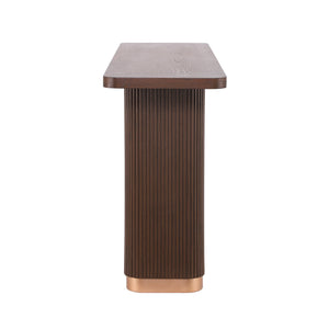 English Elm Console Table with Ash Veneer Top Fluted Pedestal Base and Metal Accents for Entryway N760P359389D