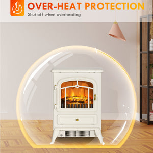 English Elm Homcom 22" Electric Fireplace Heater - Portable Freestanding Stove With Realistic Flames, Beige Charm W2225P249841