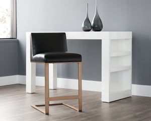 Sunpan Dean Bar Stool with Exposed Brass Frame and Luxurious Bonded Leather for Stylish Spaces Antique Brass / Cantina Black