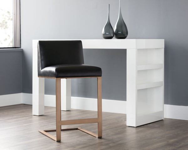 Sunpan Dean Bar Stool with Exposed Brass Frame and Luxurious Bonded Leather for Stylish Spaces Antique Brass / Cantina Black