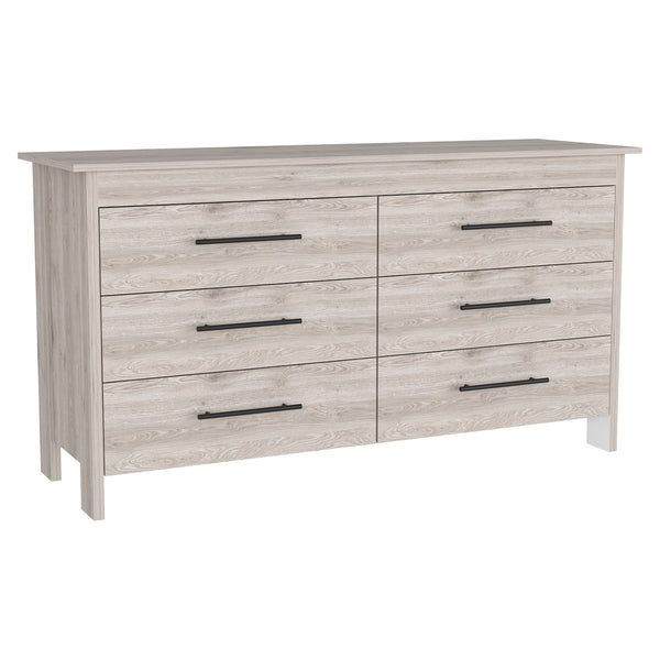 English Elm Double Six-Drawer Dresser with Metal Gliders and Pulls, Engineered Wood, Compact 31.7" Height Light Gray 35 L x 22 W x 7 H B097S00103