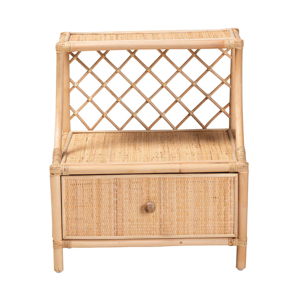 English Elm Modern Woven Rattan Nightstand with Open Shelf Bohemian Bedside Table for Cozy Rooms B2750P467660