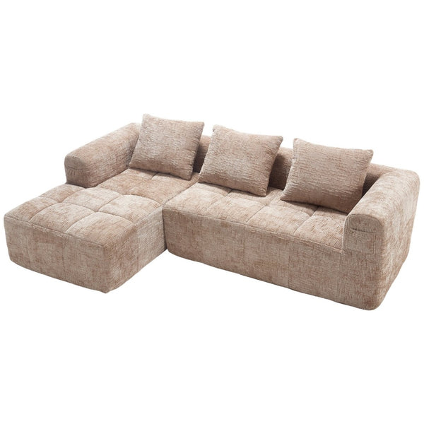 English Elm United Modern Chenille 98.42" L-Shaped Modular Sectional Sofa With Chaise, Tool-Free Setup & Pockets W1568S00149-GIGA