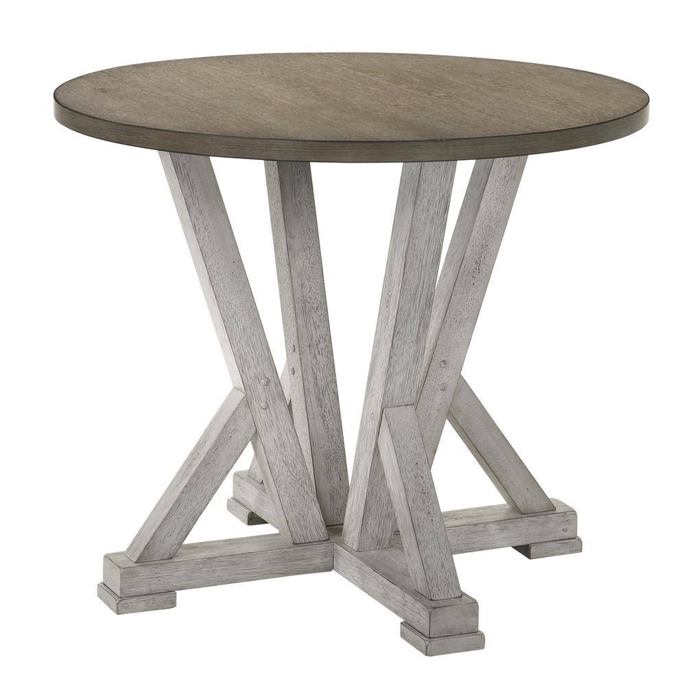English Elm Antique Rustic Two-Tone Counter Height Dining Table 48" Dia Pedestal Base Knotty Oak Farmhouse Charm B011S01286