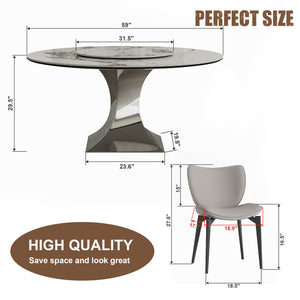 English Elm 59" Round Sintered Stone Dining Table Set With 8 Gray Chairs - Modern Luxury, Scratch & Heat Resistant! W2700S00058