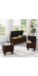 English Elm Large Storage Ottoman Bench Set 3-in-1 Tufted Linen Storage Ottoman Bench with 250lb Capacity and Quick Assembly W1420P380660