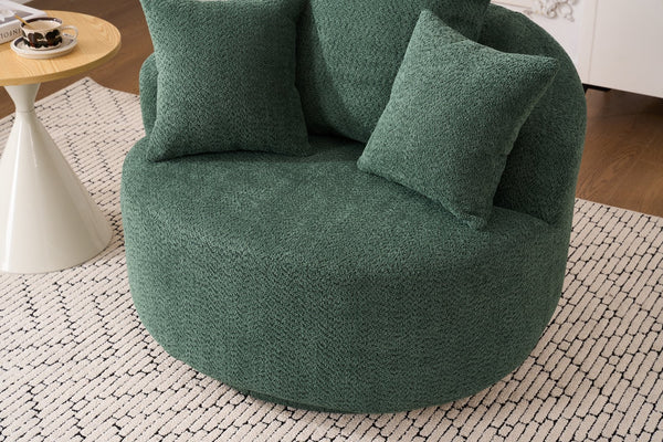 English Elm 360° Swivel Chair upholstered barrel accent chair with plush high-resilience foam and pillows for comfort Antique Green W2231P264471