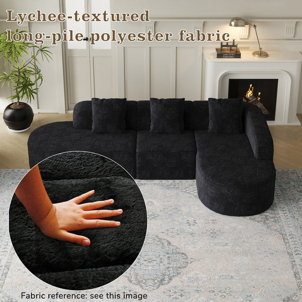 English Elm 111.8-Inch L-Shaped Curved Modular Sofa – Modern Lychee Textured Fabric, Chic Design & Comfort W834S00542