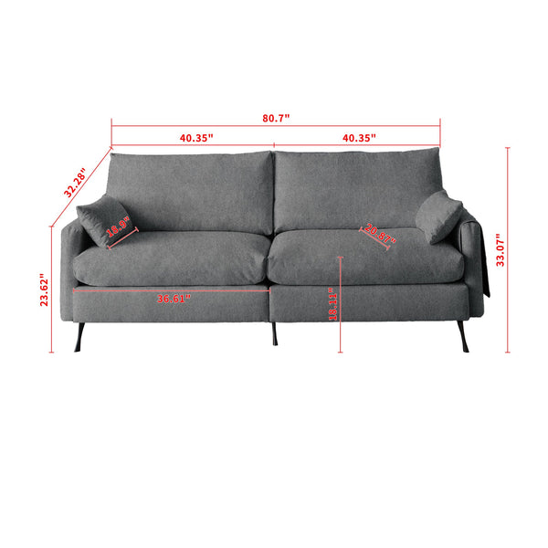 English Elm Deep 3-Seater Cloud Couch 80" Spacious Loveseat with Thick Cushions, Armrest Storage & Toss Pillows Grey W3191P278035