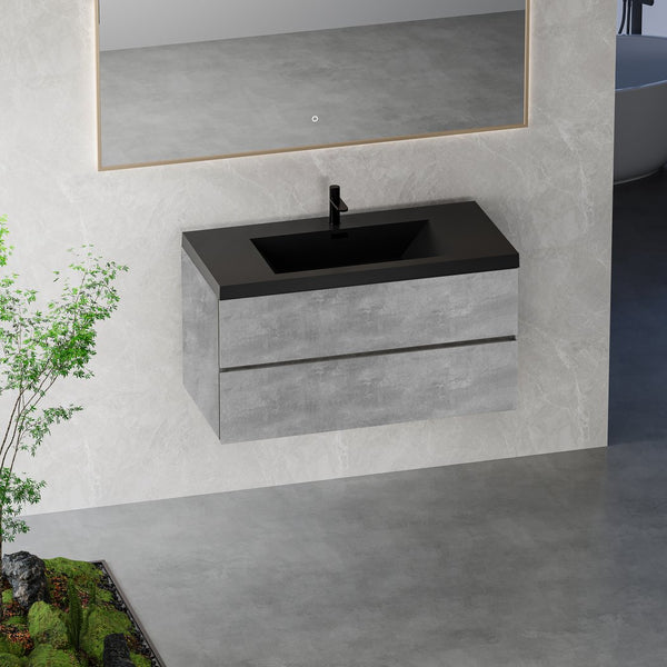 English Elm 42" Floating Bathroom Vanity Wall Mounted Ash Cabinet Soft Close Integrated Basin W1573P155847