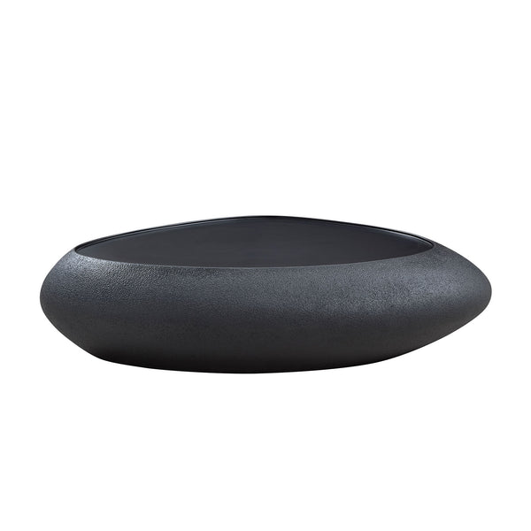 English Elm 47.24''fiberglass Oval Coffee Table Faux Stone Finish Sculptural Low Profile Living Room Black W2582P431158
