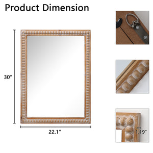 English Elm 22x30 Wood Framed Mirror Antique Natural Farmhouse Wall Mounted Rectangle Vanity Mirror with Beaded Trim for Bathroom Bedroom Hallway W2295P290649
