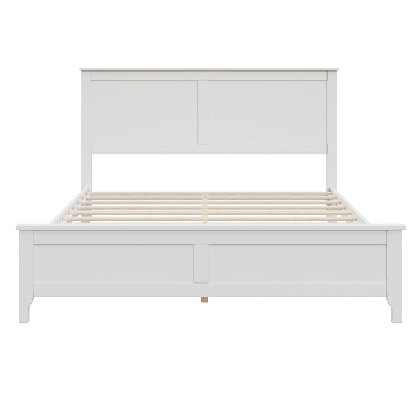 English Elm Modern Pine Wood Queen Platform Bed Slatted Headboard Tapered Legs Bedroom Frame White BS701P414285K