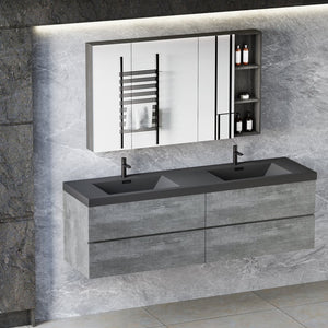 English Elm 60" and 48" Wall Mounted Gray Bathroom Vanity Combo with Quartz Sand Matte Sinks W1573S00050