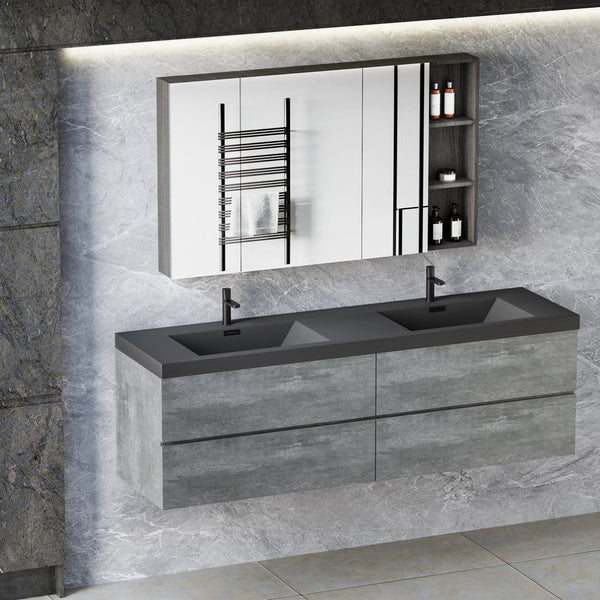 English Elm 60" and 48" Wall Mounted Gray Bathroom Vanity Combo with Quartz Sand Matte Sinks W1573S00050