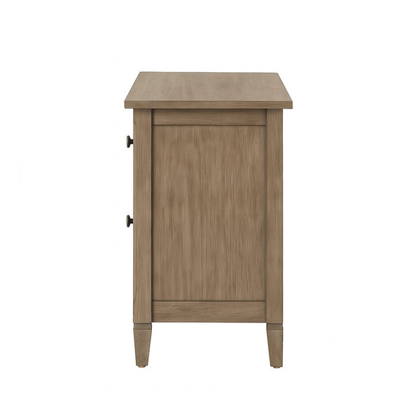 English Elm 2-Drawer Rustic Nightstand with Round Bronze Pulls, Wire-Brushed Warm Gray Finish, Compact Storage B016P356197