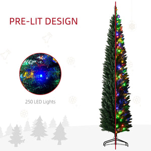 English Elm Homcom 8Ft Tall Slim Pencil Christmas Tree With 250 Led Lights, 668 Branches, Easy Assembly & Storage W2225P249680