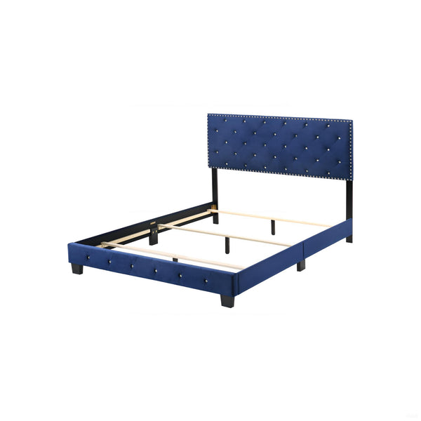 English Elm Noble Velvet Navy Queen Bed | Transitional 48"H x 64"W x 83"D Durable Support, Luxurious Deep Blue Finish B078108020