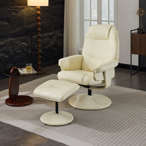 English Elm 011-Massage Recliner Chair with Ottoman, 360° Swivel PU Leather, 5-Point Vibration Massage, Heated Seat, 140° Backrest Comfort Beige W2636P262427