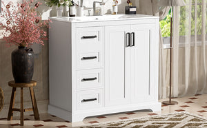 English Elm 36" Modern Bathroom Vanity with Ceramic Sink, Soft-Close Doors, 3 Drawers & Ample Storage for Small Baths White N729P280194K