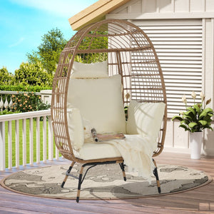 English Elm Wicker Egg Chair Oversized Pe Rattan with Cushion for Patio Balcony Porch W874P266325
