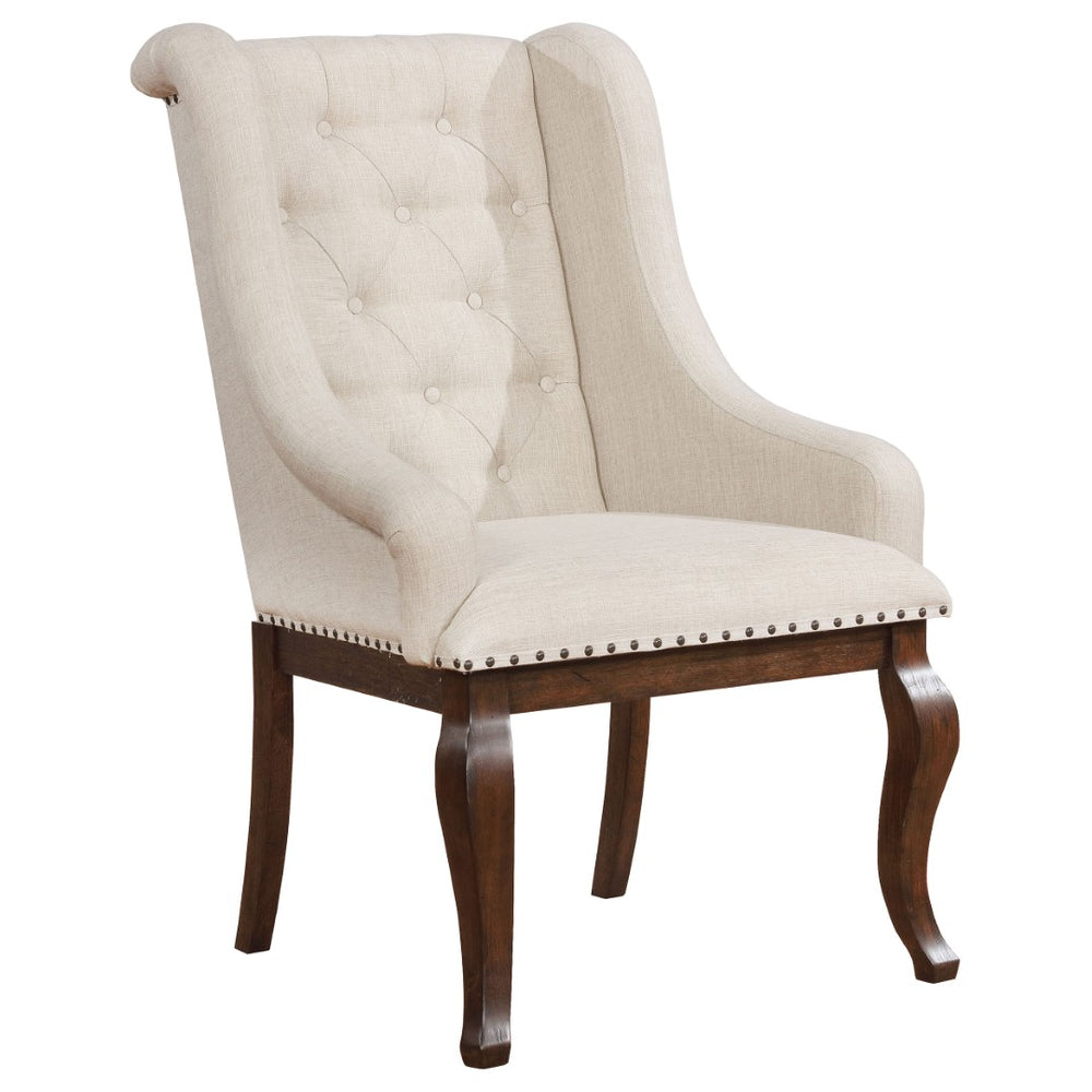 English Elm Atwell Tufted Cream Fabric Dining Armchairs with Java Rubberwood Frame Set of 2 B062P440412