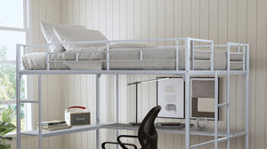 English Elm Contemporary Full Loft Bed In Silver Finish – Space-Saving Design With Dual Ladders For Versatility B2741S00306