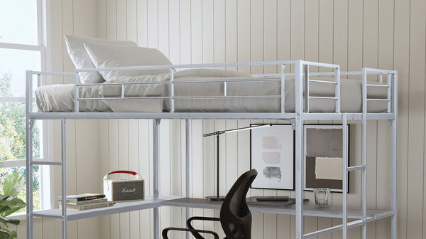 English Elm Contemporary Full Loft Bed In Silver Finish – Space-Saving Design With Dual Ladders For Versatility B2741S00306