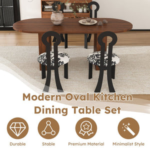 English Elm 62.9" Oval Walnut Veneer Dining Table Seats Six Modern Farmhouse Waterproof Surface W2700S00146
