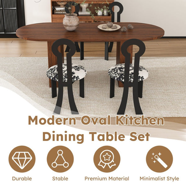 English Elm 62.9" Oval Walnut Veneer Dining Table Seats Six Modern Farmhouse Waterproof Surface W2700S00146