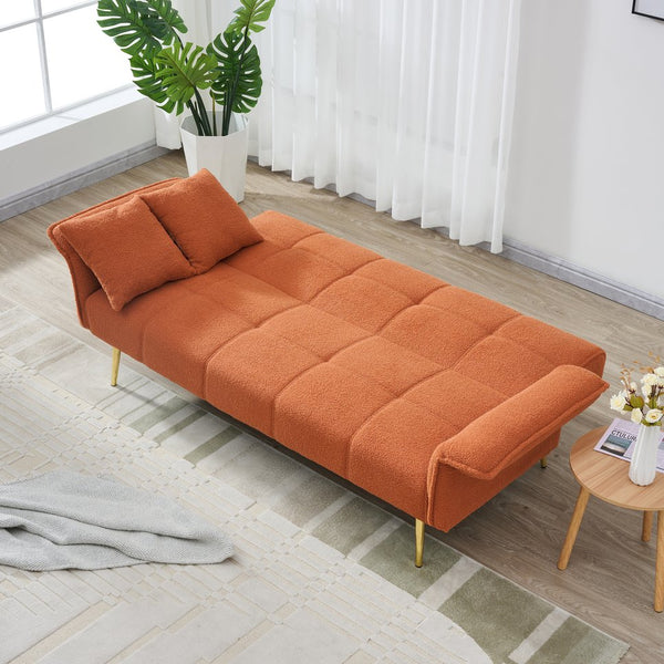 English Elm 70-inch Teddy Fleece Sofabed Convertible Futon with Adjustable Arms & Backrest, Plush Studio Bed Lounge Orange W2290P257421