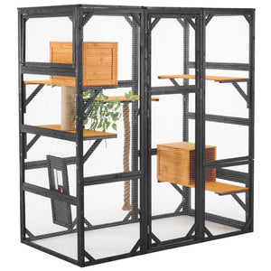 English Elm Outdoor Pine Wood Catio Enclosure with Platforms Condos and Walk-in Access for Cats N719P283198B