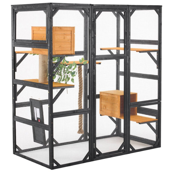 English Elm Outdoor Pine Wood Catio Enclosure with Platforms Condos and Walk-in Access for Cats N719P283198B