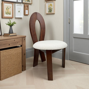 English Elm Dining Chairs Set Of 2 - Elegant Pure White Teddy Velvet With Deep Walnut Frame & Unique Backrest Design W2700P338556