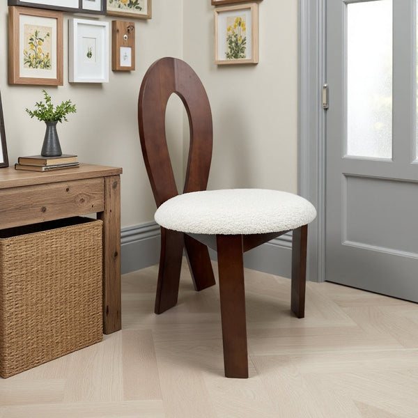 English Elm Dining Chairs Set Of 2 - Elegant Pure White Teddy Velvet With Deep Walnut Frame & Unique Backrest Design W2700P338556