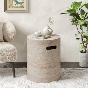 English Elm Christopher Knight Home® - Outdoor/Indoor Lightweight Concrete Side Table With Travertine Finish & Integrated Side Handle N773P253800Z