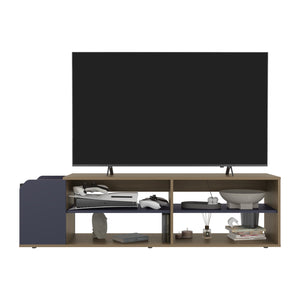 English Elm Solene Modern TV Stand with Open Shelves, Blue Walnut Finish, Durable Engineered Wood Media Console B070P391789