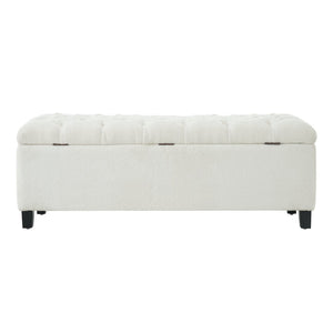 English Elm Ottoman Storage Bench Boucle Tufted Upholstered with Rubberwood Legs Bedroom Entryway N779P369512W