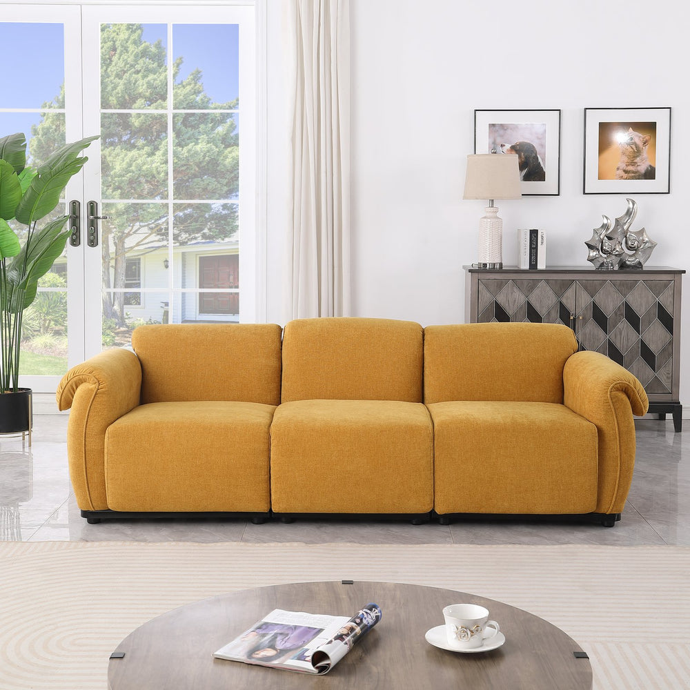 English Elm 102 Inch Linen Modular Sectional Sofa with Hidden Storage and Cloud Cushion Comfort Yellow W1099S00201