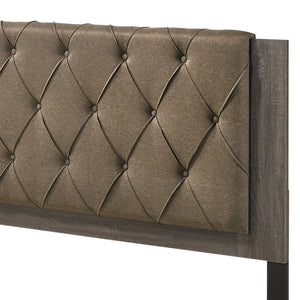 English Elm Avantika Upholstered Panel Bed with Tufted Padded Headboard, Rustic Gray Oak Frame, 660lb Capacity B2726P337177