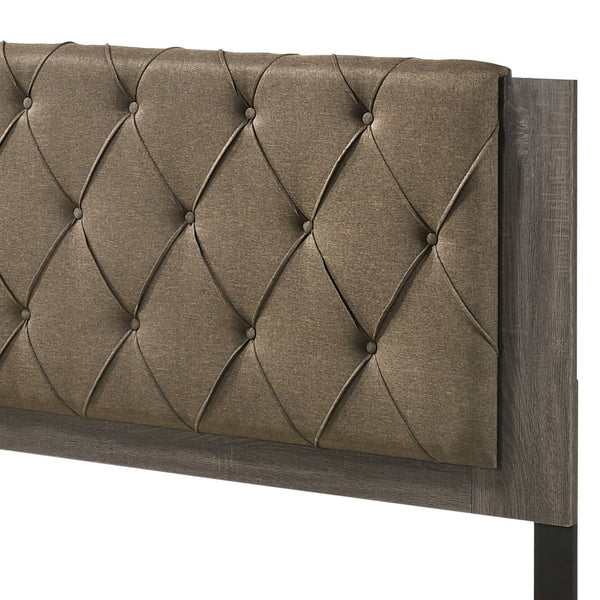 English Elm Avantika Upholstered Panel Bed with Tufted Padded Headboard, Rustic Gray Oak Frame, 660lb Capacity B2726P337177