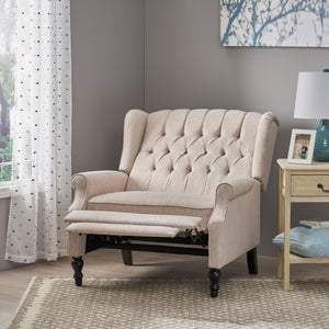 English Elm Christopher Knight Home® - Push Back Recliner Chair with Nailhead Trim and Tufted Wingback, Oversized Pushback Lounge Comfort Beige 64257.00BGE