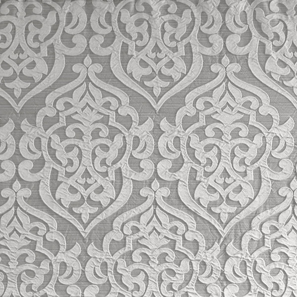 JLA Home Madison Park - Jacquard shower curtain with raised damask medallion weave on stria grey ground, 72x72, washable Silver/Silver MP70-6875
