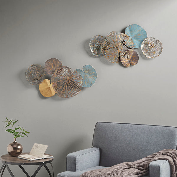 JLA Home Madison Park - Multi-colored Metal Lily Pad Wall Art Set — Two-Piece Coastal Abstract Leaves with Layered Metallic Finish MP167-0357