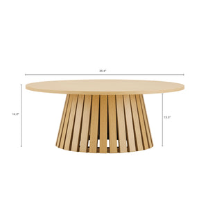 English Elm Layla Round Coffee Table with Slatted Conical Base, Wood Grain Finish, 35.4" Top for Stylish Living Room Decor Light Oak B365P398084