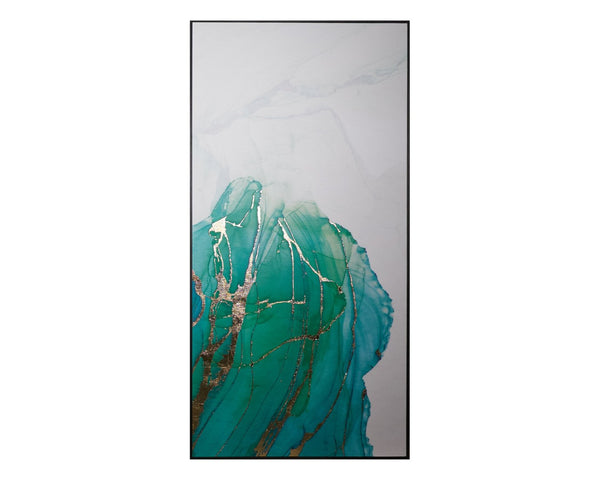 Sunpan BLUE LAGOON Triptych Canvas Set - 30" x 60" Charcoal Frame with Gold Leaf Accents for Elegance A0241