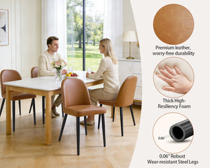 English Elm Beige Pu Leather Armless Dining Chair Set of 4 with Matte Black Iron Legs Modern Brown Yellow T3967P497835
