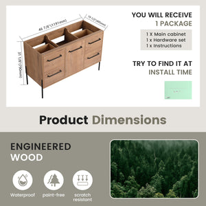 English Elm 48" Freestanding Bathroom Vanity with Soft Close Door 4 Drawers Plywood Build W999P405132