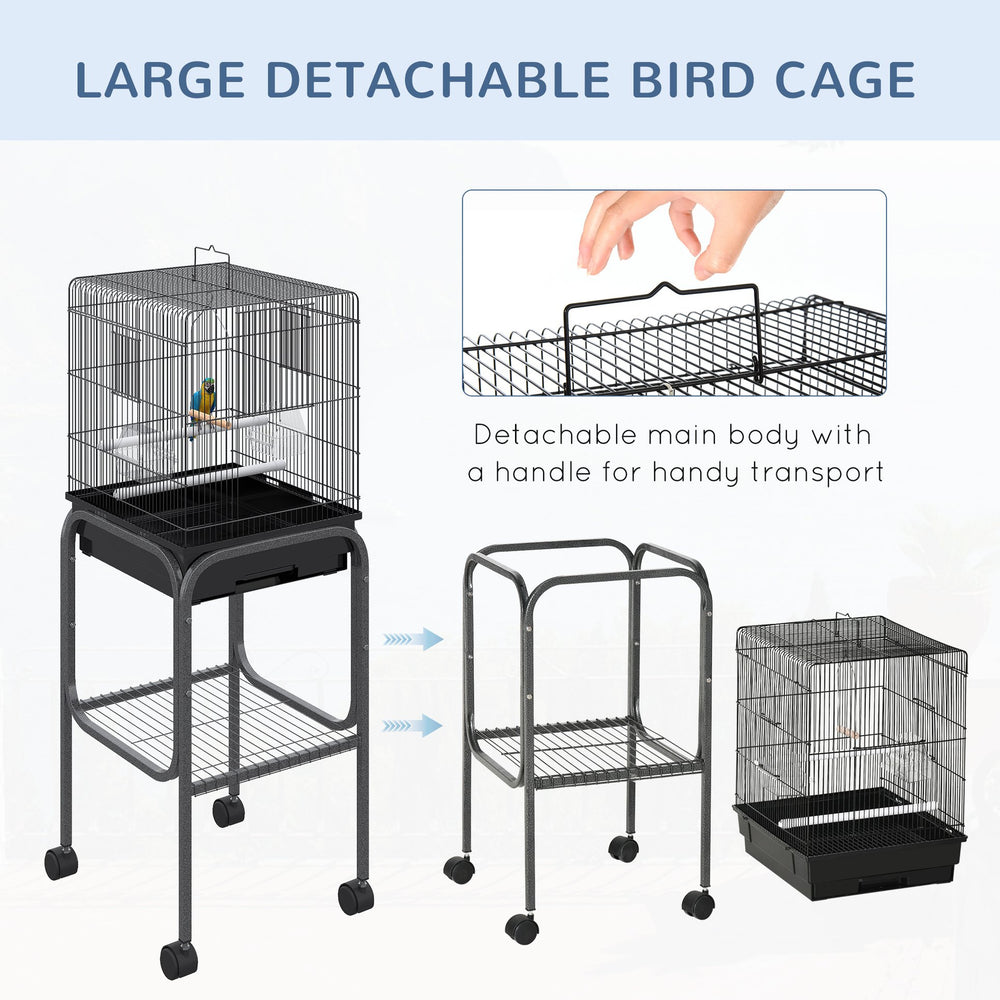 English Elm Metal Powder-coated Steel Bird Aviary Flight Cage with Rolling Stand and Swing T3971P383981
